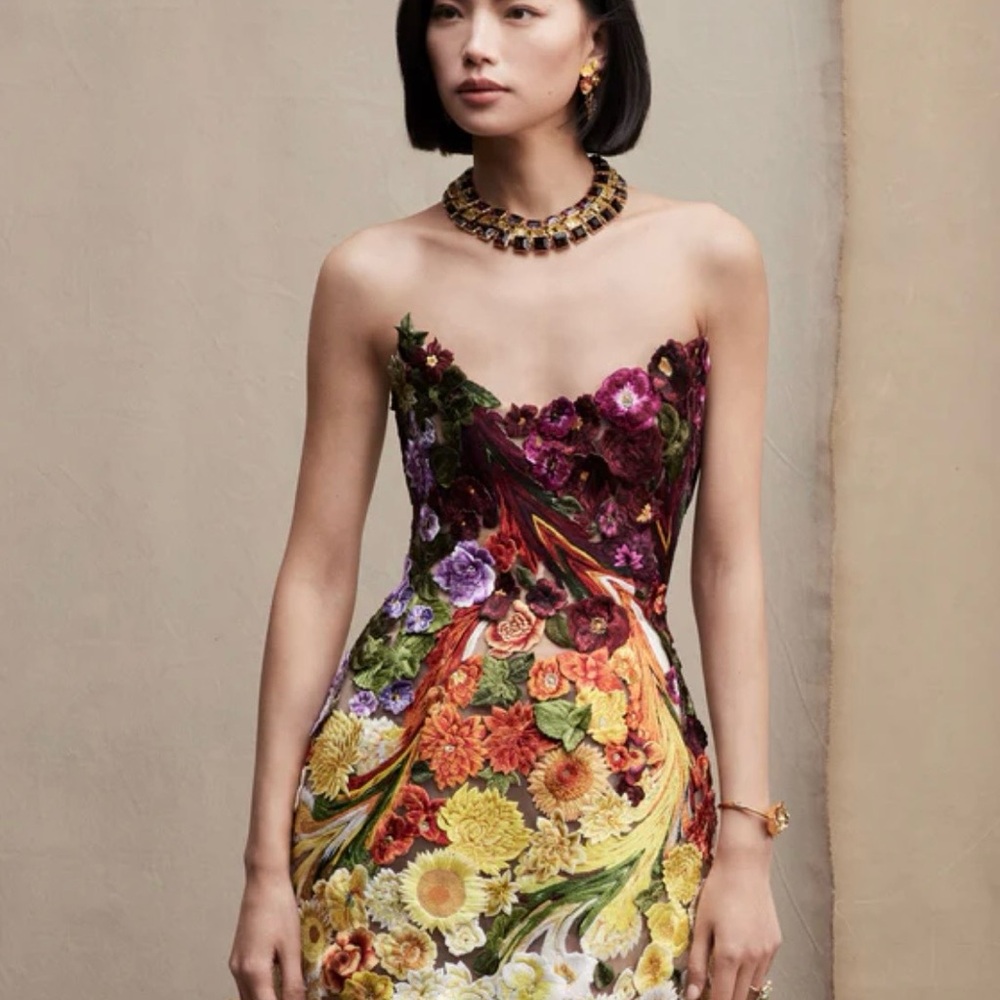 Oscar de la Renta Multicolor Strapless Dress - Picture 1 of 10